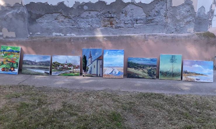 Radovi umetnika uz oronuli zid simbolično pokazuju stanje sela Foto: Dnevnik.rs