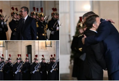 (ФОТО) ВУЧИЋ: ОЧЕКУЈЕМ ОТВОРЕН РАЗГОВОР СА МАКРОНОМ О ОДНОСИМА СРБИЈЕ И ФРАНЦУСКЕ Председнику Србије приређен срдачан дочек у Јелисејској палати