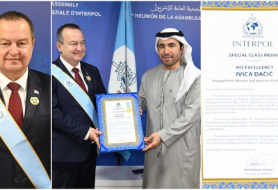 (ФОТО) ДАЧИЋ ДОБИО МЕДАЉУ ПОСЕБНОГ РАНГА Интерпол одликовао потпреседника Владе Србије највишим одликовањем
