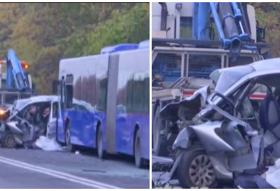 (ФОТО) Од кола остала само смрскана олупина! ТЕШКА САОБРАЋАЈНА НЕСРЕЋА НА ОБРЕНОВАЧКОМ ПУТУ Погинуо возач, осморо повређено