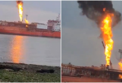 (ВИДЕО) СТАНОВНИЦИ НАСЕЉА У РУМУНИЈИ ЕВАКУИСАНИ ЗБОГ НАПАДА РУСКИХ ДРОНОВА НА БРОД НА ДУНАВУ Прети ескплозија! На пловилу се налазила велика количина течног гаса