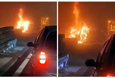 (ВИДЕО) ВЕЛИКА БУКТИЊА НА ПУТУ Запаљен аутомобил, пламен куља из предњег дела, стварају се гужве