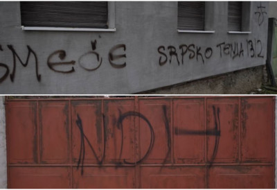 (ВИДЕО) НОЋ СТРАХА У ТЕЊИ КРАЈ ОСИЈЕКА Графити мржње и усташка обележја освануили на српским породични  кућама