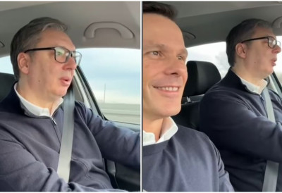 (ВИДЕО) ВУЧИЋ ЗА ВОЛАНОМ „ШКОДЕ“ ПОСЛАО ПОРУКУ ЈАВНОСТИ „Радујем се свему што нас очекује у 2026. години“