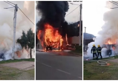 (ВИДЕО) Аутобус у потпуности изгорео! ДРАМАТИЧАН ПОЖАР У ПАДЕЖУ КОД КРУШЕВЦА Оштећен далековод, екипа ватрогасаца на терену