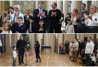 ВУЧИЋ ПОДЕЛИО ПАКЕТИЋЕ ДЕЦИ У ПРЕДСЕДНИШТВУ Да се радујете, будете весели и да вам се испуне све жеље