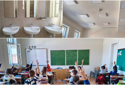 ЗАВРШЕНА САНАЦИЈА ОШТЕЋЕЊА  У ОСНОВНОЈ ШКОЛИ У СРЕМСКИМ КАРЛОВЦИМА Ђаци од јуче поново, након осам месеци, у својим клупама