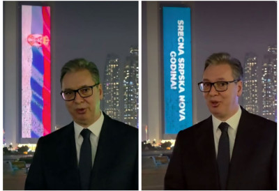 ПРЕДСЕДНИК СРБИЈЕ ЧЕСТИТАО ПРАЗНИК Српска тробојка лепрша на једној од највећих светских грађевина! Вучић: Славље делимо са пријатељима