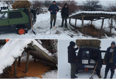 (ФОТО) ПУШКЕ ОДЛОЖЕНЕ, ХРАНА У ЛОВИШТА ИЗНЕСЕНА Када снег и лед окују Војводину, ловци не седе скрштених руку