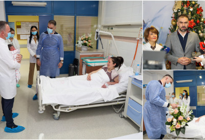 (ФОТО) РОЂЕНА С ПРВИМ ОТКУЦАЈИМА НОВЕ ГОДИНЕ Градоначелник Жарко Мићин даривао Елену – прву бебу 2026.