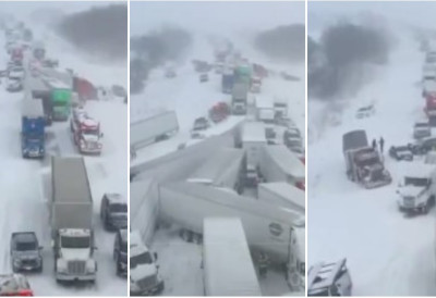 (ВИДЕО) Невероватан снимак из дрона! СТРАВИЧАН ЛАНЧАНИ СУДАР НА АУТО-ПУТУ У несрећи учествовало НАЈМАЊЕ 100 ВОЗИЛА На десетине повређених, људи ЗАТРПАНИ У СНЕЖНОЈ МЕЋАВИ