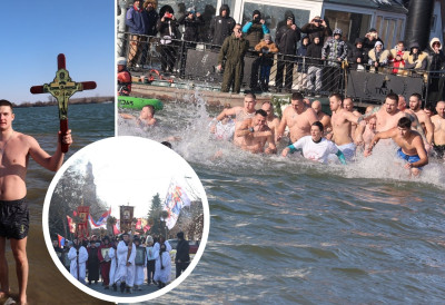 НАКОН СВЕЧАНЕ ЛИТИЈЕ ДО ПЛАЖЕ „ВЕНЕЦИЈА“ Осамнаестогодишњи Вељко Мијачевић први допливао до часног крста