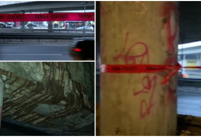 ИНСПЕКЦИЈА НА ТЕРЕНУ Оштећени стубови надвожњака на Аутокоманди, постављене заштитне траке УСКОРО СТРУЧНА ПРОЦЕНА БЕЗБЕДНОСТИ