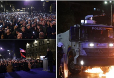 (ВИДЕО) "Рама, одлази" Хиљаде демонстраната засуло зграду владе МОЛОТОВЉЕВИМ КОКТЕЛИМА Хаос на улицама Тиране!  ПОЛИЦИЈА УЗВРАТИЛА ВОДЕНИМ ТОПОВИМА И СУЗАВЦЕМ