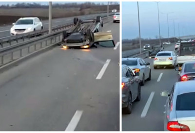 (ВИДЕО) Аутомобил окренут на кров у брзој траци ВЕЛИКИ ЗАСТОЈИ НА ЗРЕЊАНИНСКОМ ПУТУ