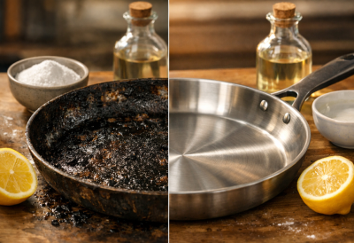 ТРИК КОЈИ СПАСАВА ТИГАЊ Уз ова три састојка загорела масноћа нестаје без рибања ГОТОВО ЗА 15 МИНУТА