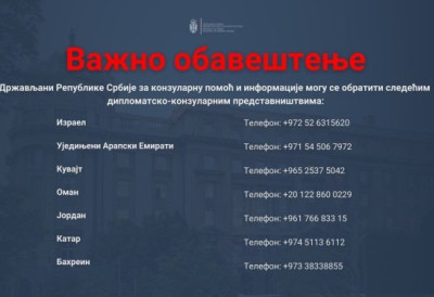 ВАЖНО ОБАВЕШТЕЊЕ! Министарство спољних послова објавило БРОЈЕВЕ ТЕЛЕФОНА за конзуларну помоћ у региону Блиског истока