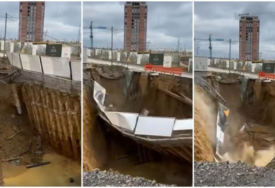 (ВИДЕО) ДРАМА У ПРИШТИНИ, УРУШИО СЕ ПУТ! Пролазник снимио језив тренутак рушења, све пропало у огромну рупу!