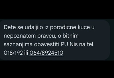 АКТИВИРАН СИСТЕМ "ПРОНАЂИ МЕ", Цела Србија добија поруке НЕСТАЛО ДЕТЕ У НИШУ!