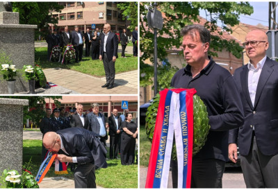 ХЕРОЈИ НЕ УМИРУ-ОНИ ЖИВЕ У НАШЕМ СЕЋАЊУ Милош Вучевић положио венац на споменик Тибора Церне у Дебељачи