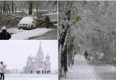 Забелела се Москва! НЕВЕРОВАТНИ ПРИЗОРИ РУСКОГ ПРОЛЕЋА Праћен јаким ветром, СНЕГ ПАДАО скоро 24 сата!