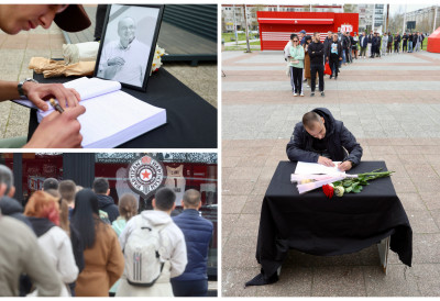 (ФОТО, ВИДЕО) СТОТИНЕ НАВИЈАЧА У РЕДУ ИСПРЕД АРЕНЕ: Одају почаст Душку Вујошевићу и уписују се у књигу жалости