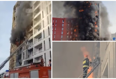 (ВИДЕО) СТАМБЕНА ЗГРАДА У ПЛАМЕНУ! Језиви снимци из Тиране! ВАТРА ГУТА СПРАТОВЕ један за другим, одвија се ДРАМАТИЧНА акција спасавања