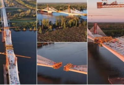 (ВИДЕО, ФОТО) ПЕТИ НОВОСАДСКИ  МОСТ ПРЕД СПАЈАЊЕМ КРАКОВА! Преко Дунава између Петроварадина и Ковиља ћуприја дуга 1, 7 километара