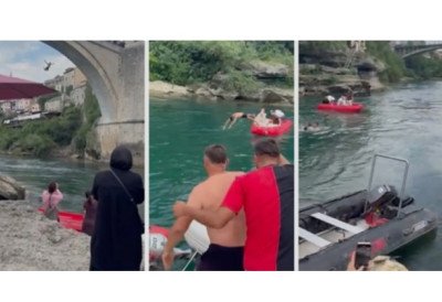 DRAMA NA STAROM MOSTU U MOSTARU: Muškarac skočio u Neretvu i nestao pod vodom, spasioci ga izvukli u poslednji čas