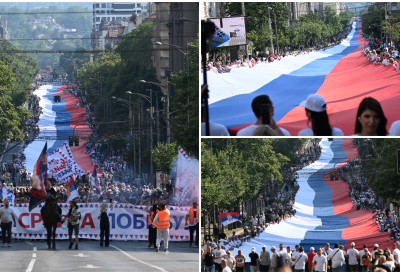 RAZVIJENA NAJVEĆA SRPSKA ZASTAVA IKADA Više od 500 metara ponosa na skupu "Srbija jedna porodica"