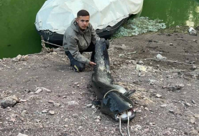 (ФОТО) АМЕЛ И ЕМИЛ УПЕЦАЛИ ГРДОСИЈУ ОД ДВА МЕТРА Сома капиталца од 45 килограма после сат времена борбе извукли из Увачког језеру