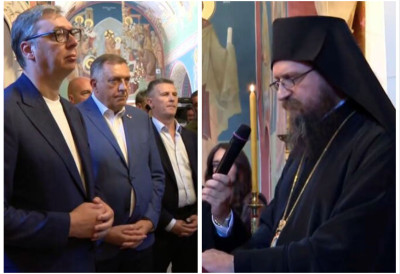 ВУЧИЋ И ДОДИК У ПОСЕТИ МАНАСТИРУ РМАЊ Владика Сергије председнику Србије упутио моћне речи - "На ово свето тло крочио је први међу Србима"