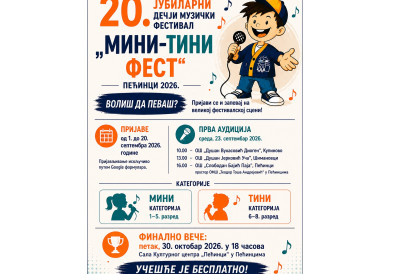 ПОЧИЊУ ПРИЈАВЕ ЗА ЈУБИЛАРНИ „МИНИ-ТИНИ ФЕСТ“ У ПЕЋИНЦИМА: Децо, спремите гласове и песме