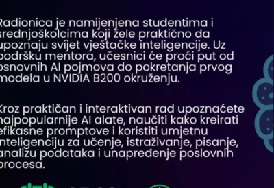 ОД НУЛЕ ДО ПРВОГ АИ МОДЕЛА На Универзитету у Новом Пазару отворене ПРИЈАВЕ за АИ радионицу намењену студентима и средњошколцима