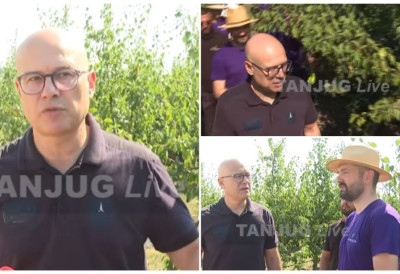 (ФОТО/ВИДЕО) ЛИДЕР СНС СА НАРОДОМ У РАЧИ Вучевић са домаћинима и берачима брао шљиве, па обукао и бели мантил за дестилерију!