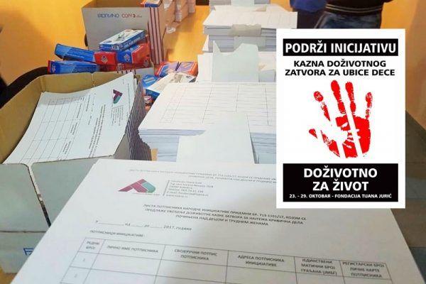 Potpis za uvođenje doživotne kazne Foto: Fondacija "Tijana Jurić"