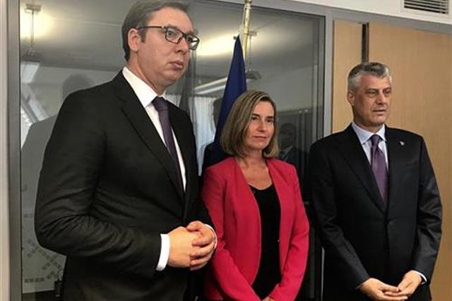 vucic, mogerini, taci, tanjug arhiva