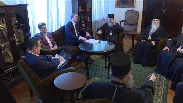Sastanak Vučića, Brnabić i Dačića sa patrijarhom i članovima Sinoda SPC Foto: Tanjug/video