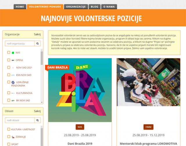 Prijavljivanje za volontiranje na „Danima Brazila“ na sajtu Novosadskog volonterskog servisa Foto: www.nvs.rs